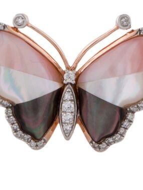14K Diamond & Mother of Pearl Butterfly Cocktail Ring